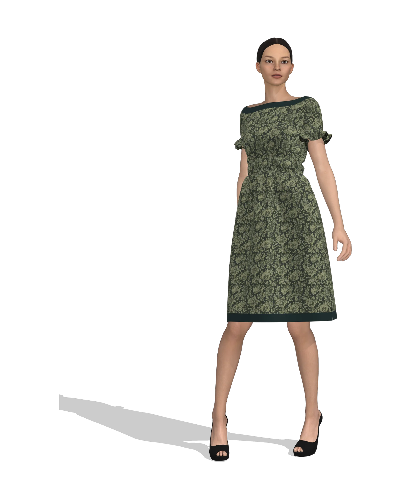 KDscion p33 quarter shirring sleeve a-line dress